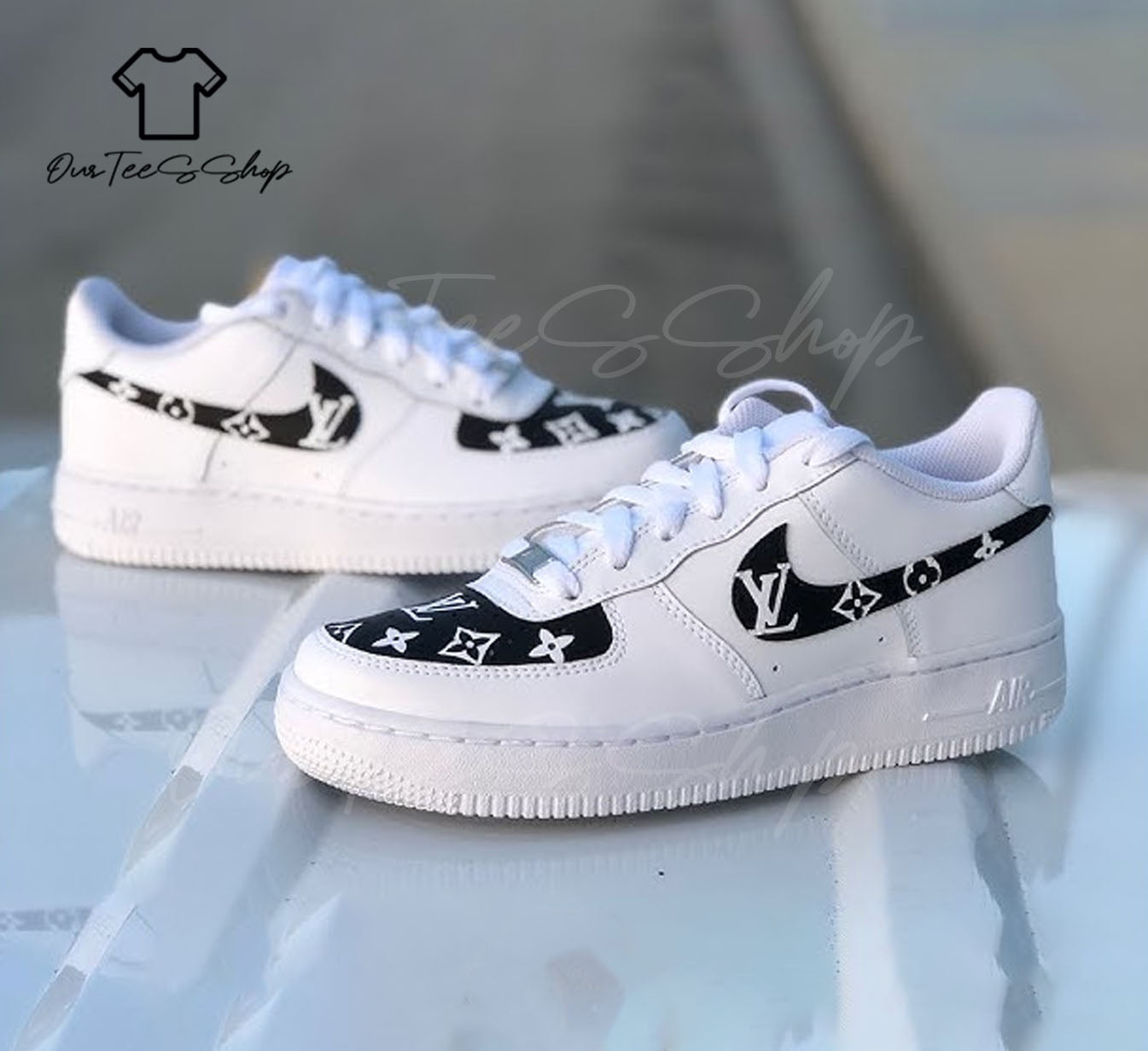 Custom Black LV Air Force 1 Sneakers