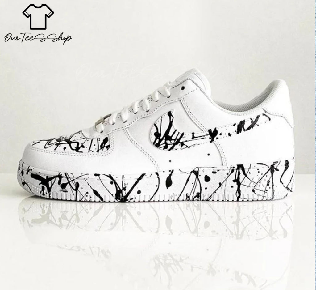Custom Air Force 1 Black Splatter White Sneakers
