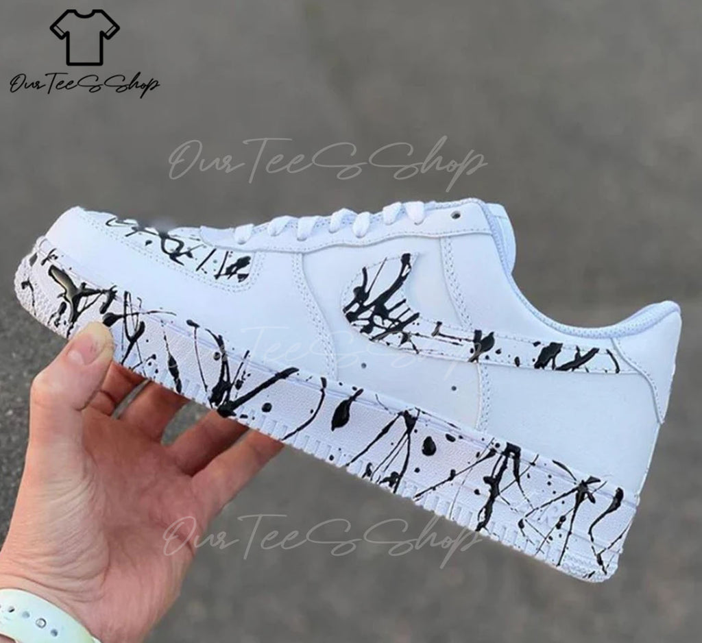 Custom Air Force 1 Black Splatter White Sneakers