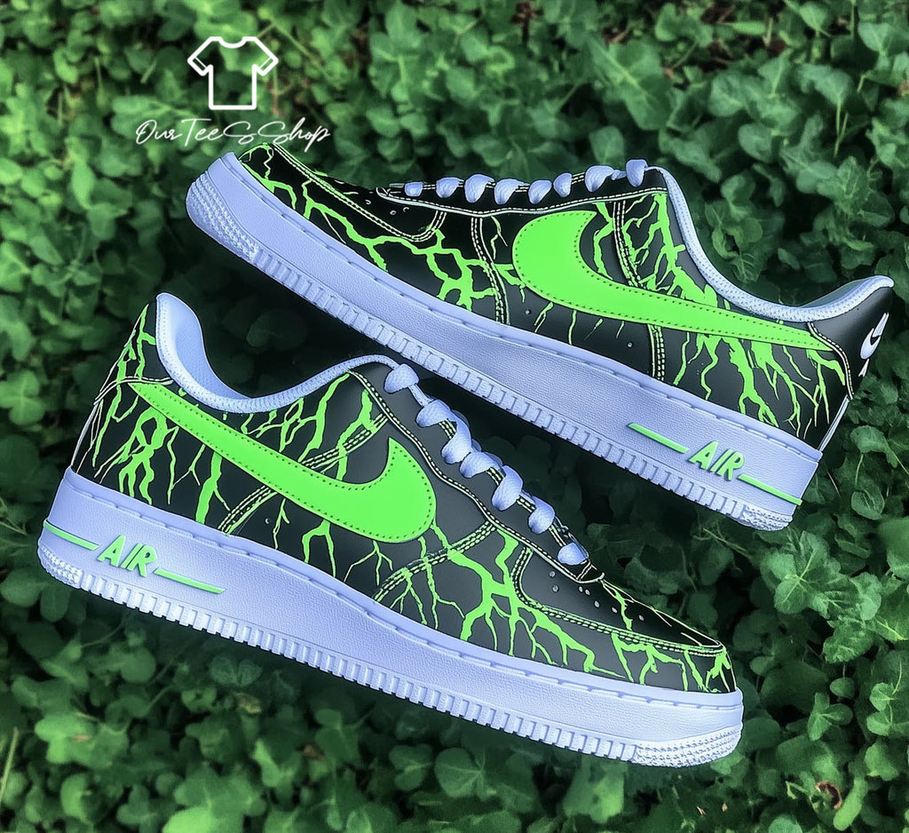 Custom Air Force 1 Black Light Green Sneakers