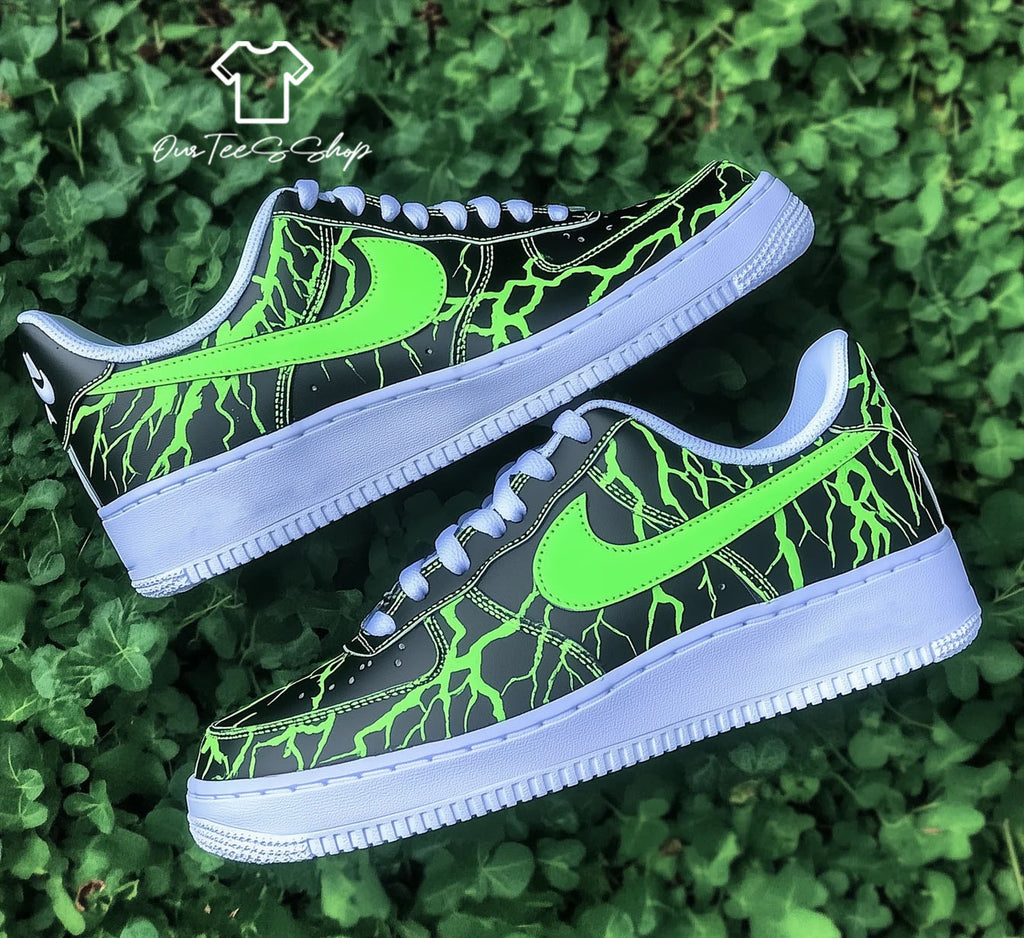 Custom Air Force 1 Black Light Green Sneakers