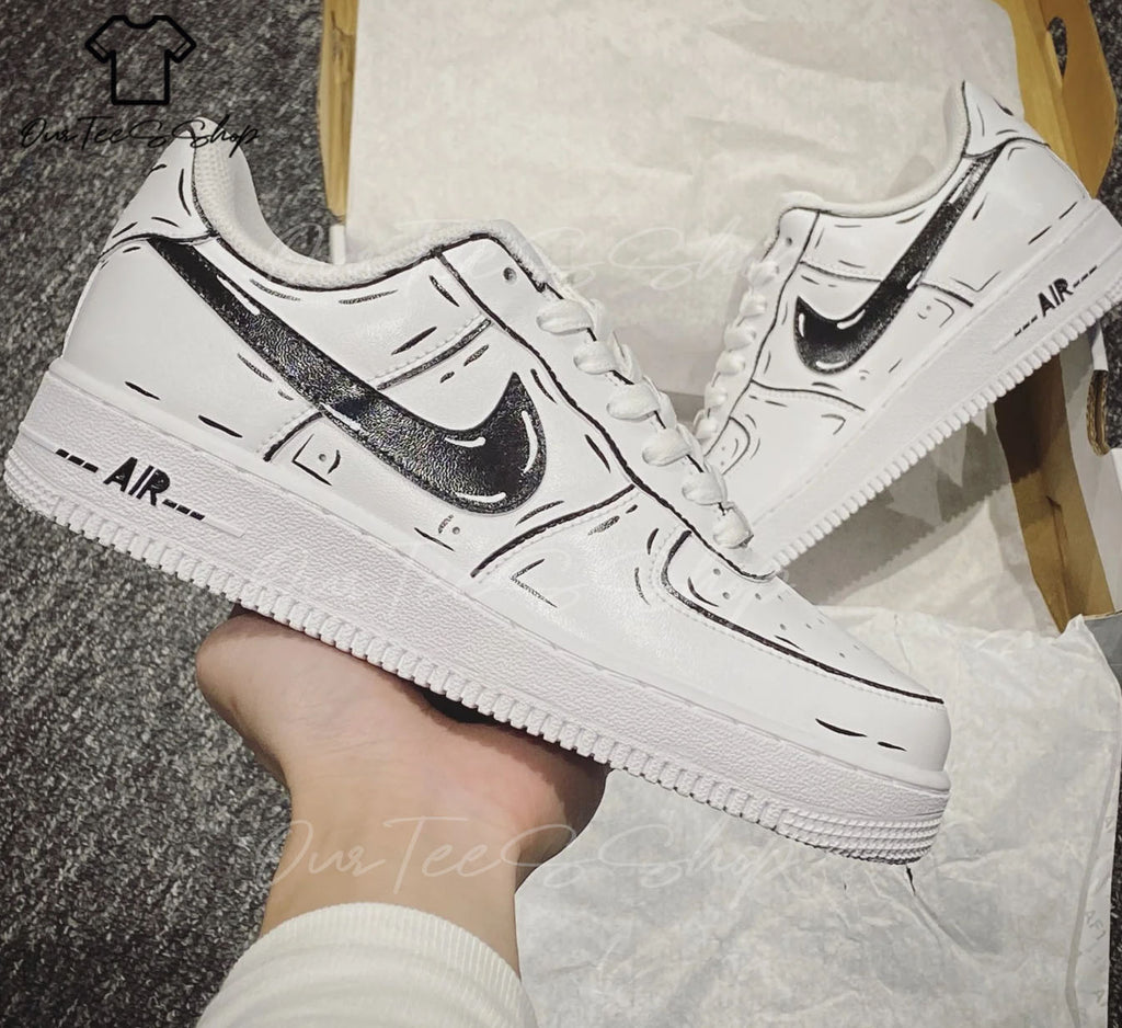 Custom Air Force 1 Black Out Line Sneakers