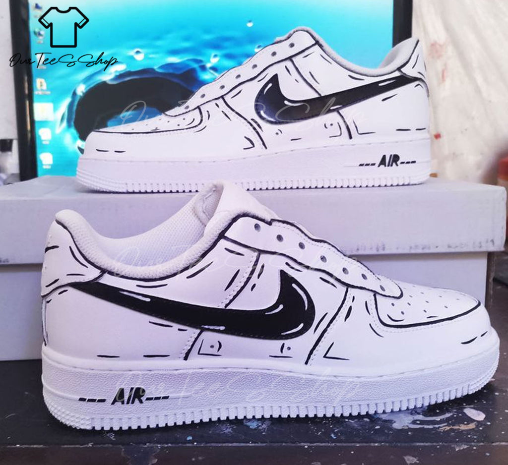 Custom Air Force 1 Black Out Line Sneakers