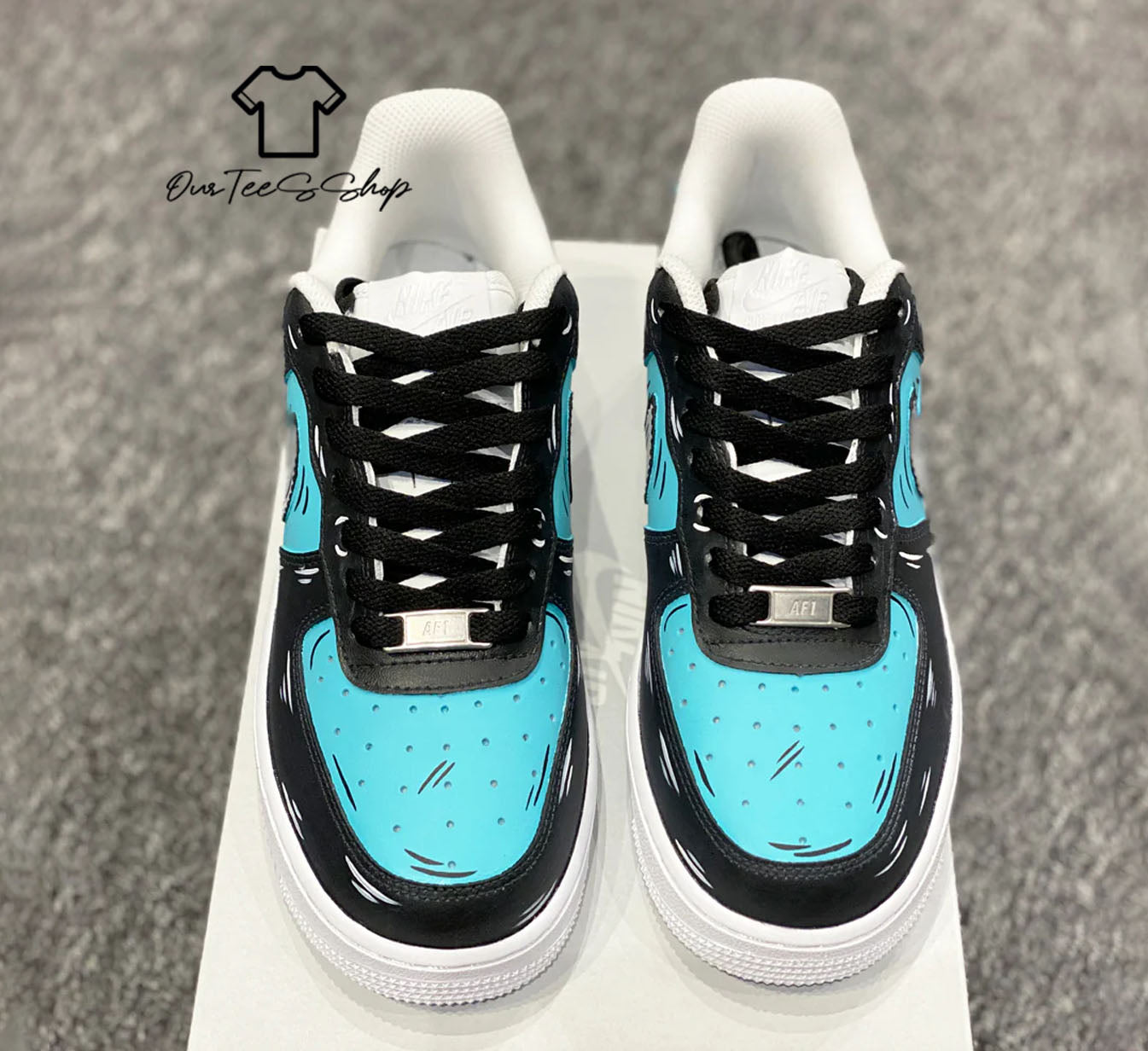 Custom Air Force 1 Black Blue Cartoon Sneakers