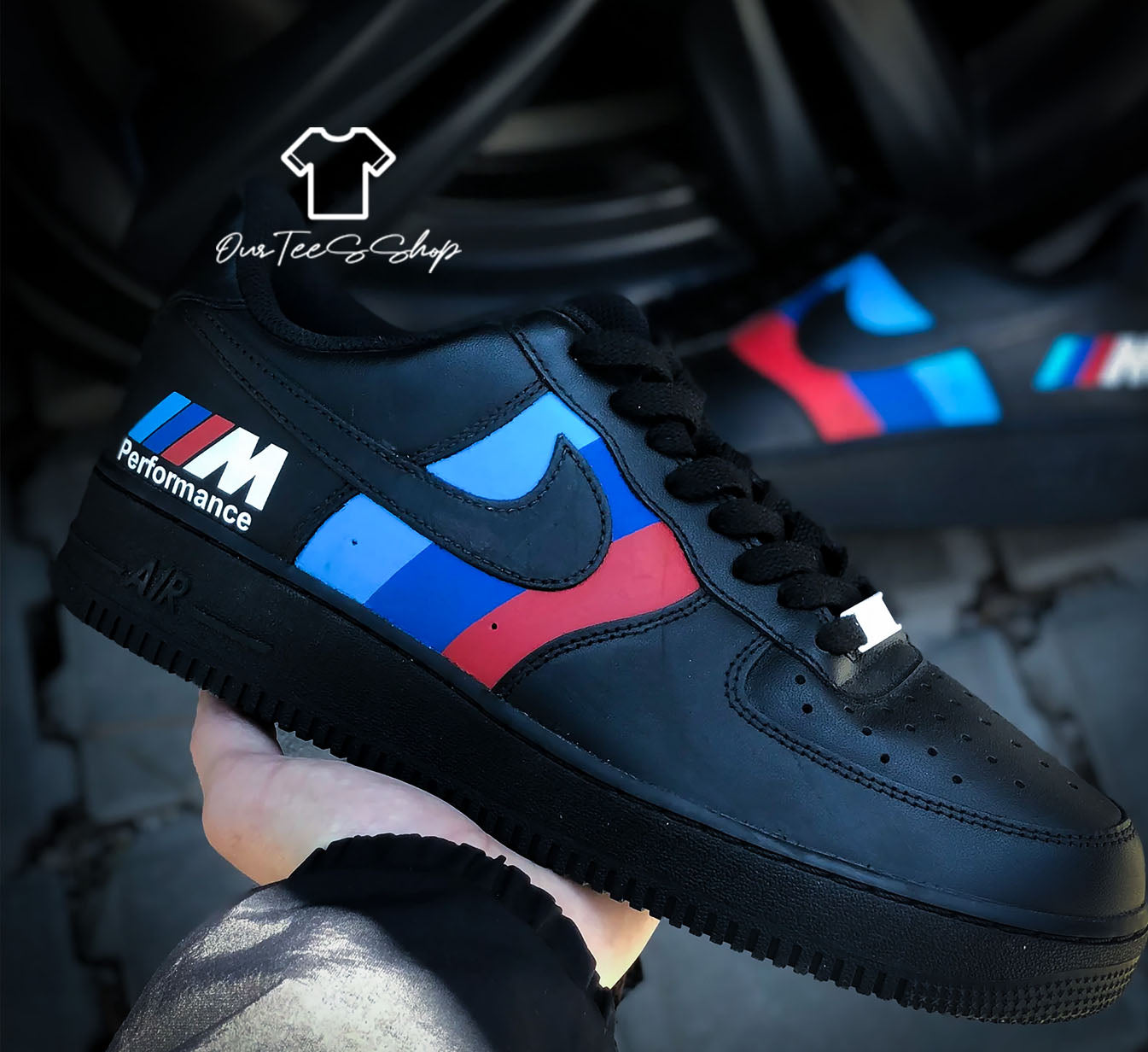 Custom Air Force 1 Black BMW Logo Sneakers