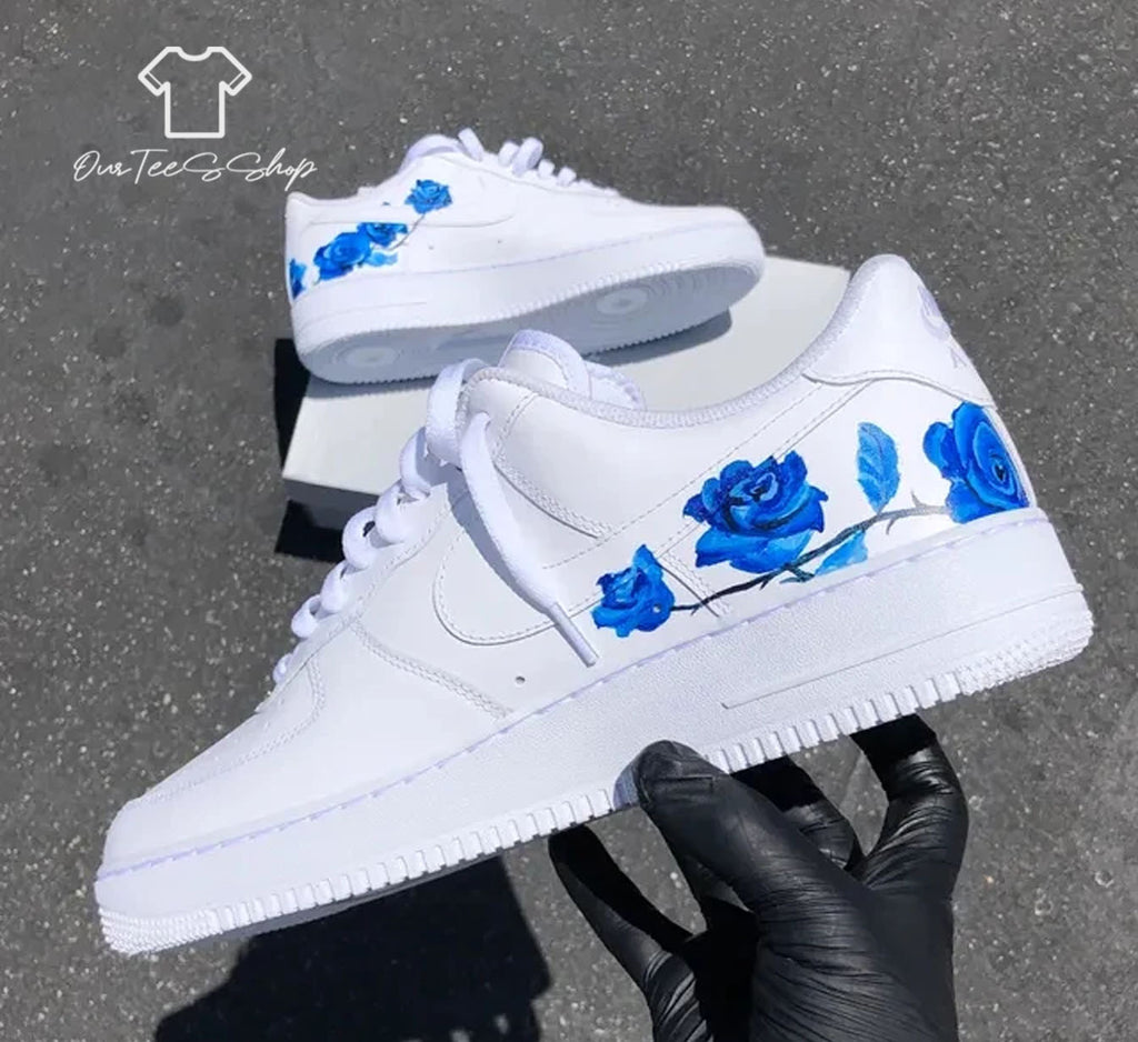 Custom Air Force 1 Blue Rose Sneakers