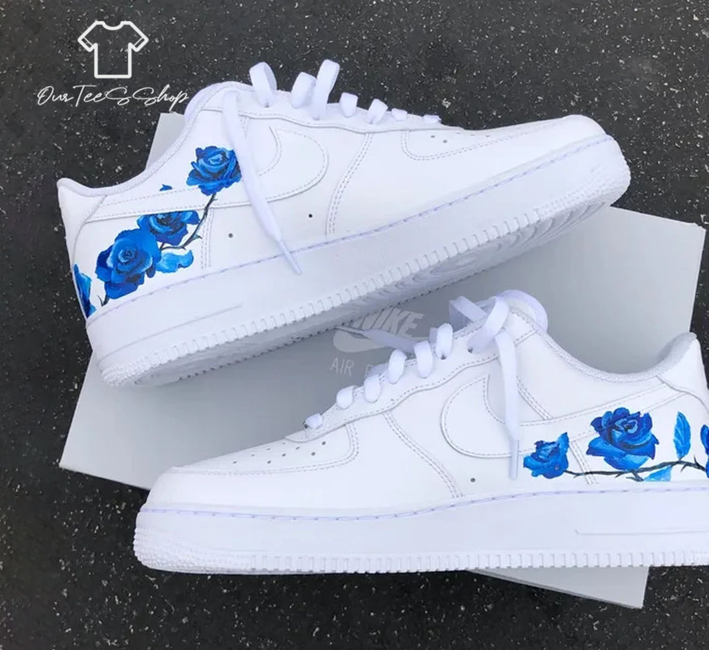 Custom Air Force 1 Blue Rose Sneakers