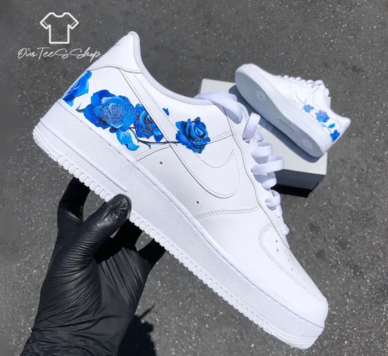 Custom Air Force 1 Blue Rose Sneakers
