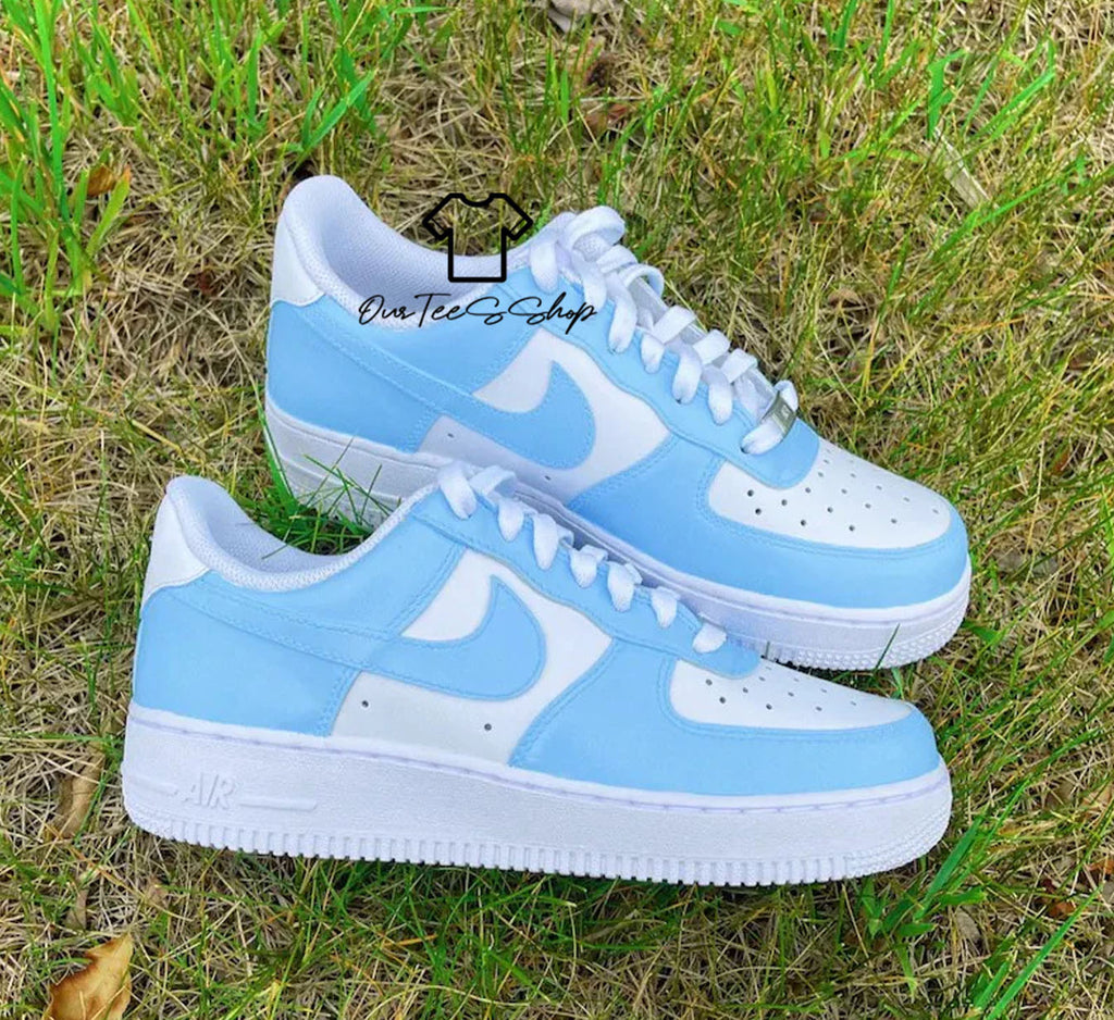 Custom Air Force 1 Blue And White Sneakers