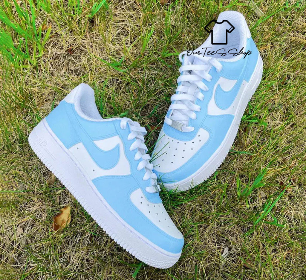 Custom Air Force 1 Blue And White Sneakers