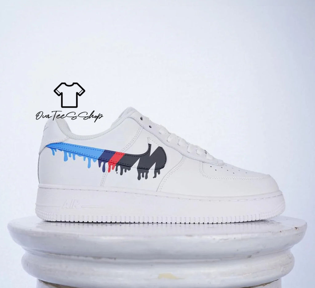 Custom Air Force 1 BMW Drip White Sneakers