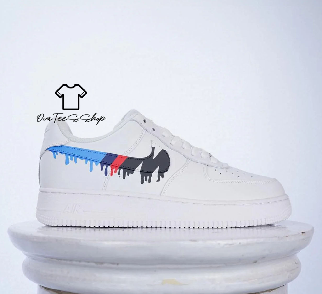 Custom Air Force 1 BMW Drip White Sneakers