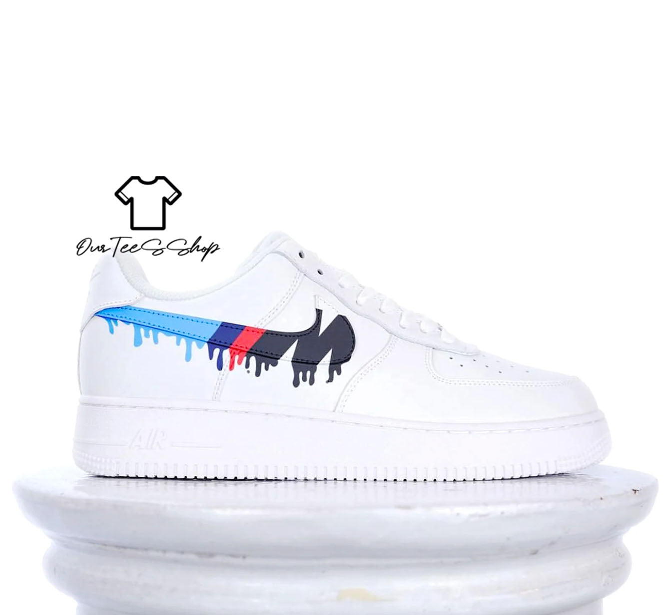 Custom Air Force 1 BMW Drip White Sneakers