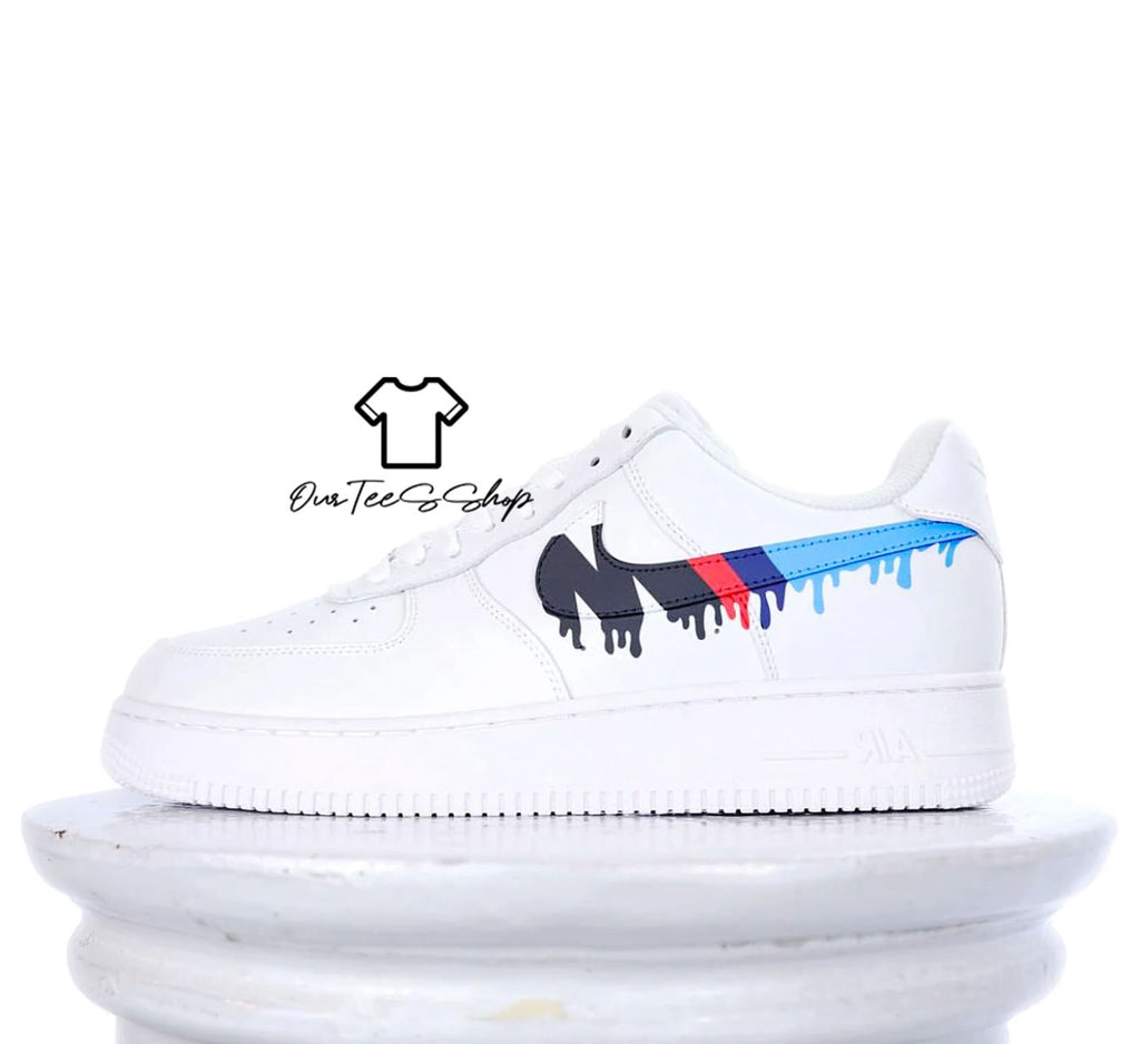 Custom Air Force 1 BMW Drip White Sneakers
