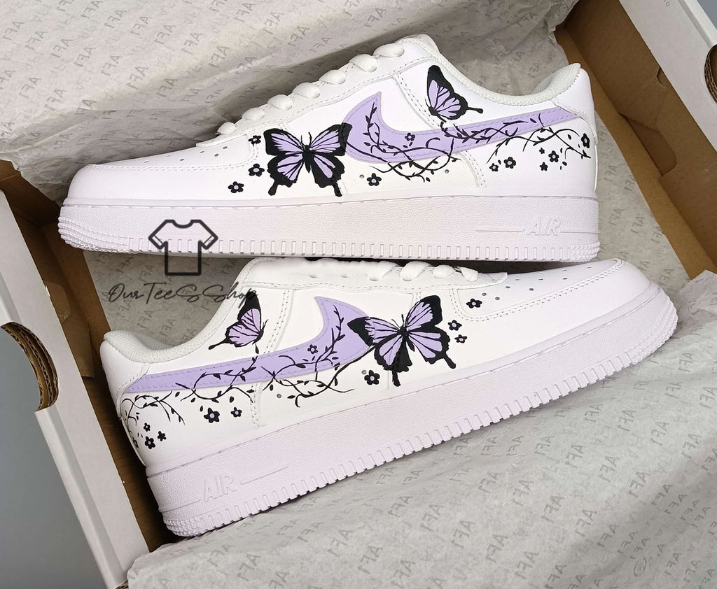 Custom Air Force 1 Purple Butterfly Mint Sneakers