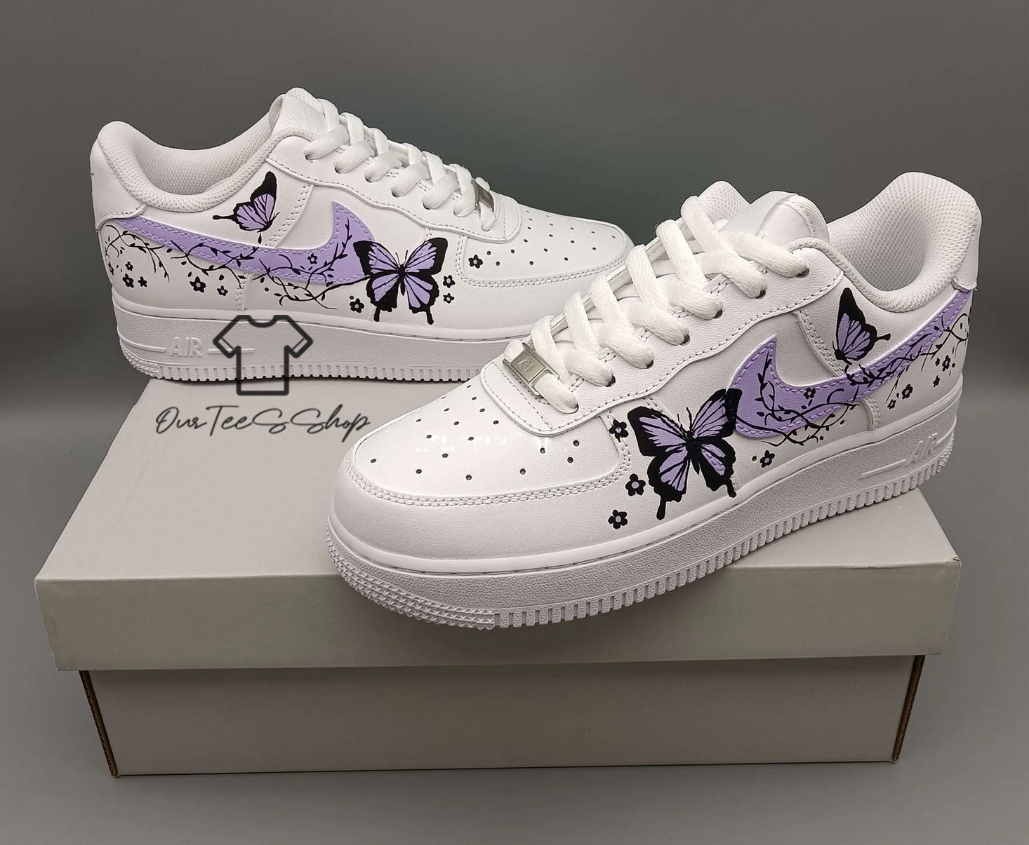 Custom Air Force 1 Purple Butterfly Mint Sneakers