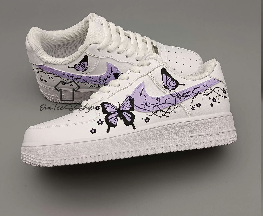 Custom Air Force 1 Purple Butterfly Mint Sneakers