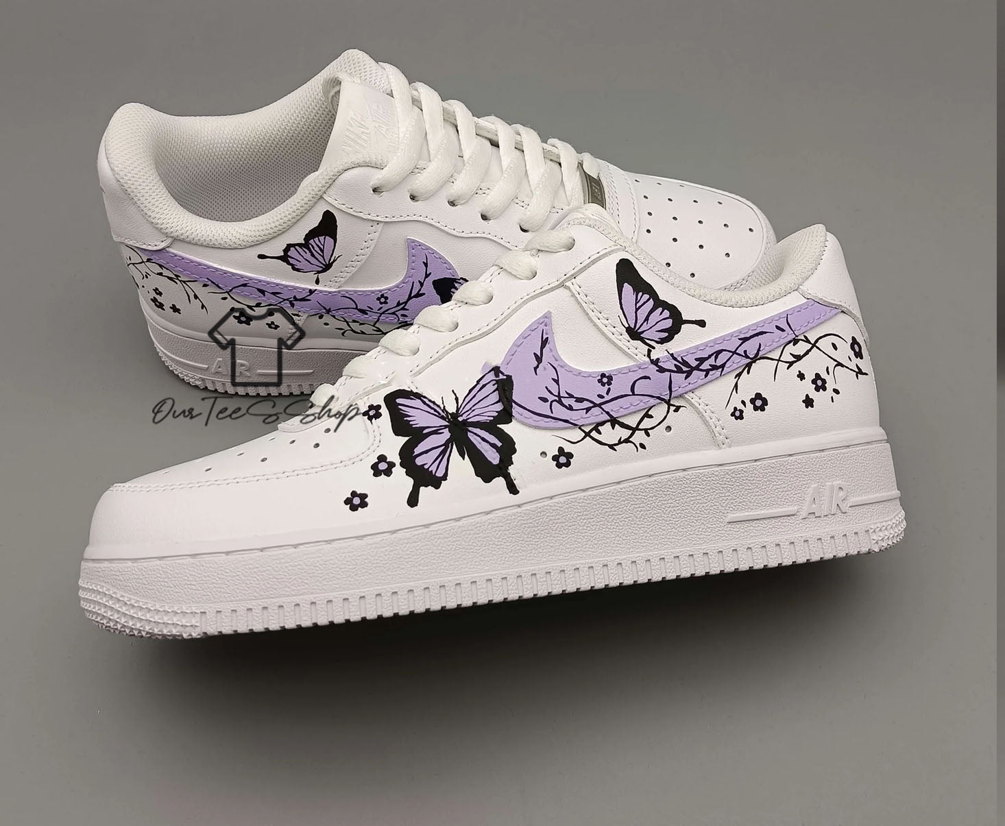 Custom Air Force 1 Purple Butterfly Mint Sneakers