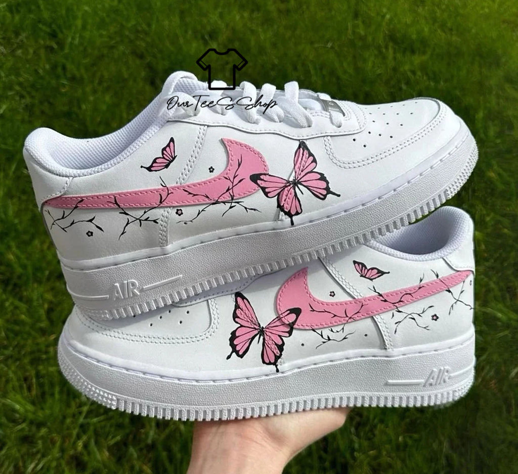 Custom Air Force 1 Pink Butterfly Sneakers
