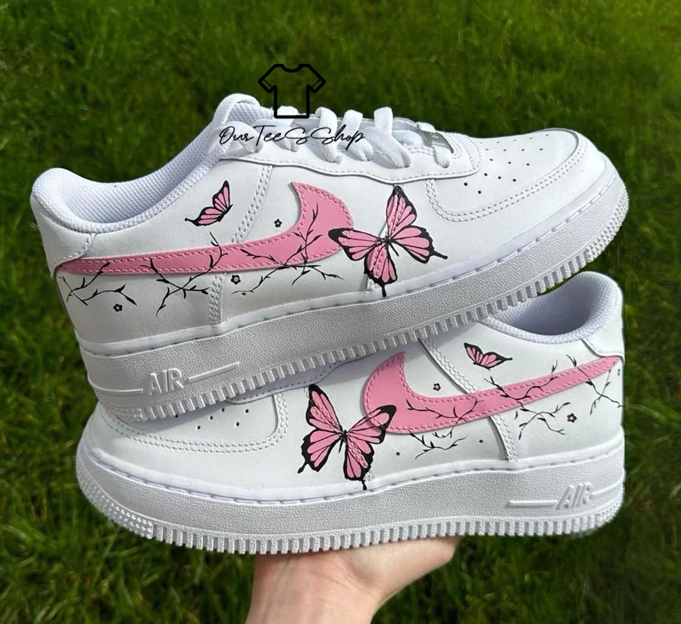 Custom Air Force 1 Pink Butterfly Sneakers