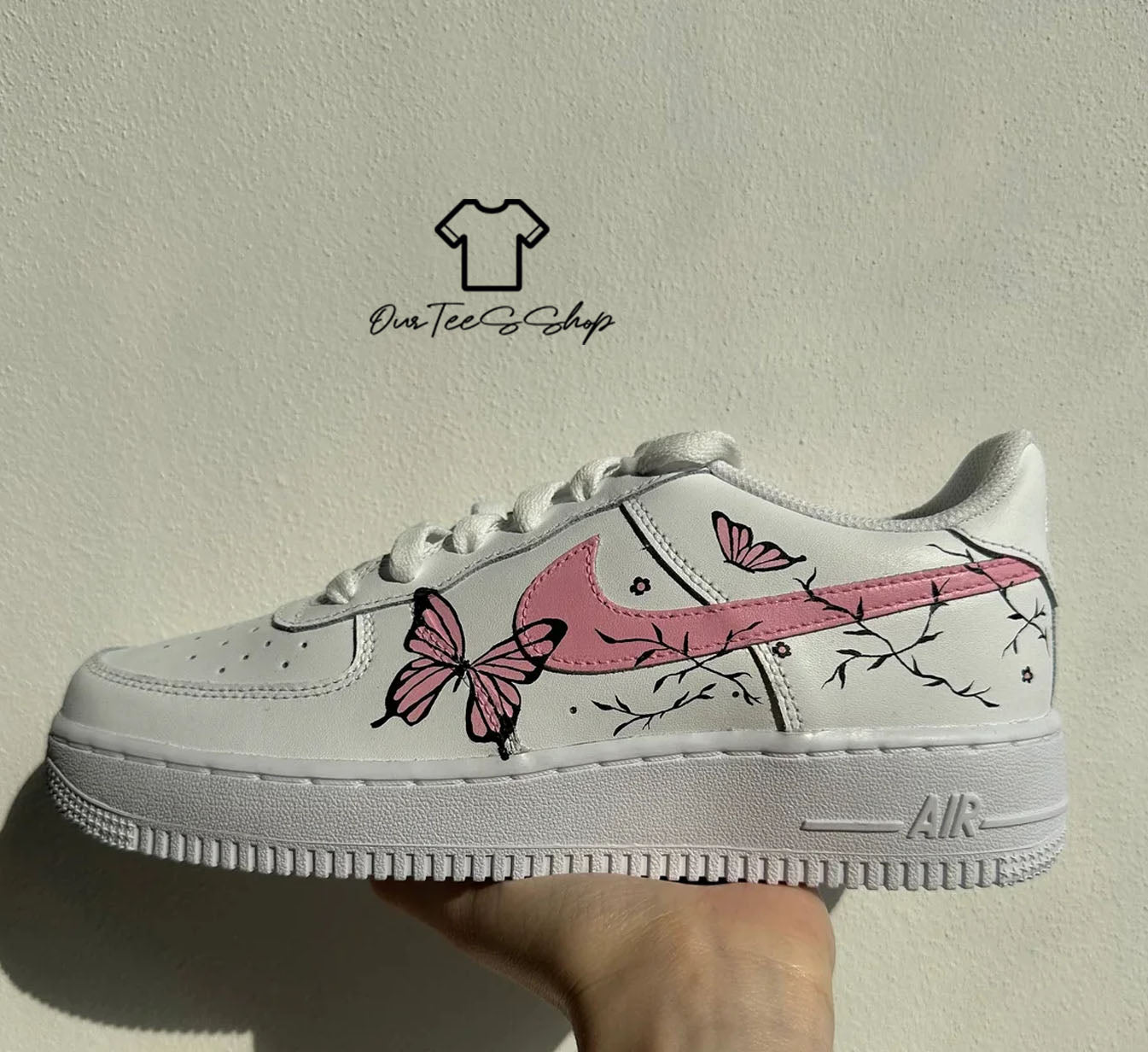 Custom Air Force 1 Pink Butterfly Sneakers