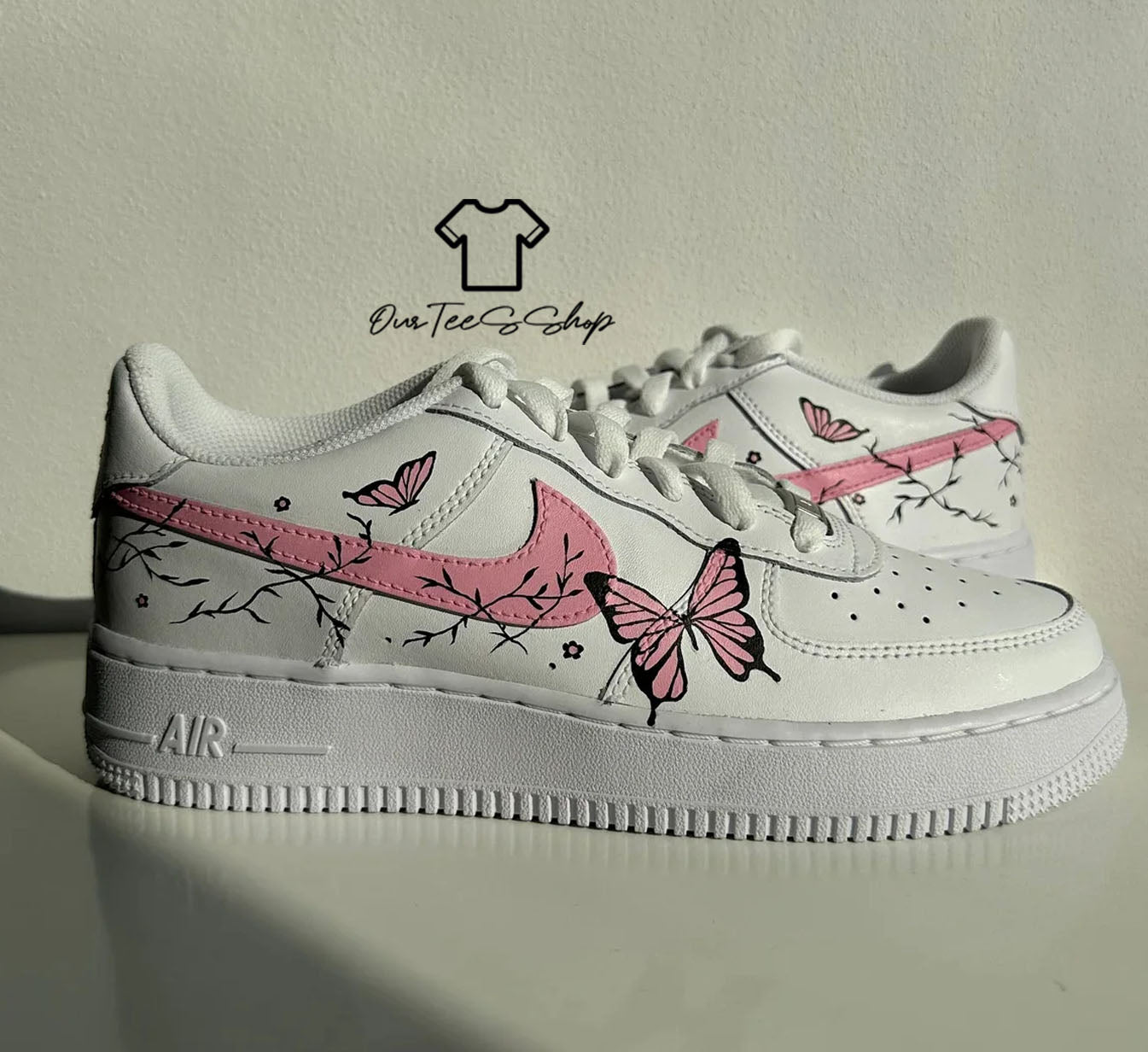 Custom Air Force 1 Pink Butterfly Sneakers