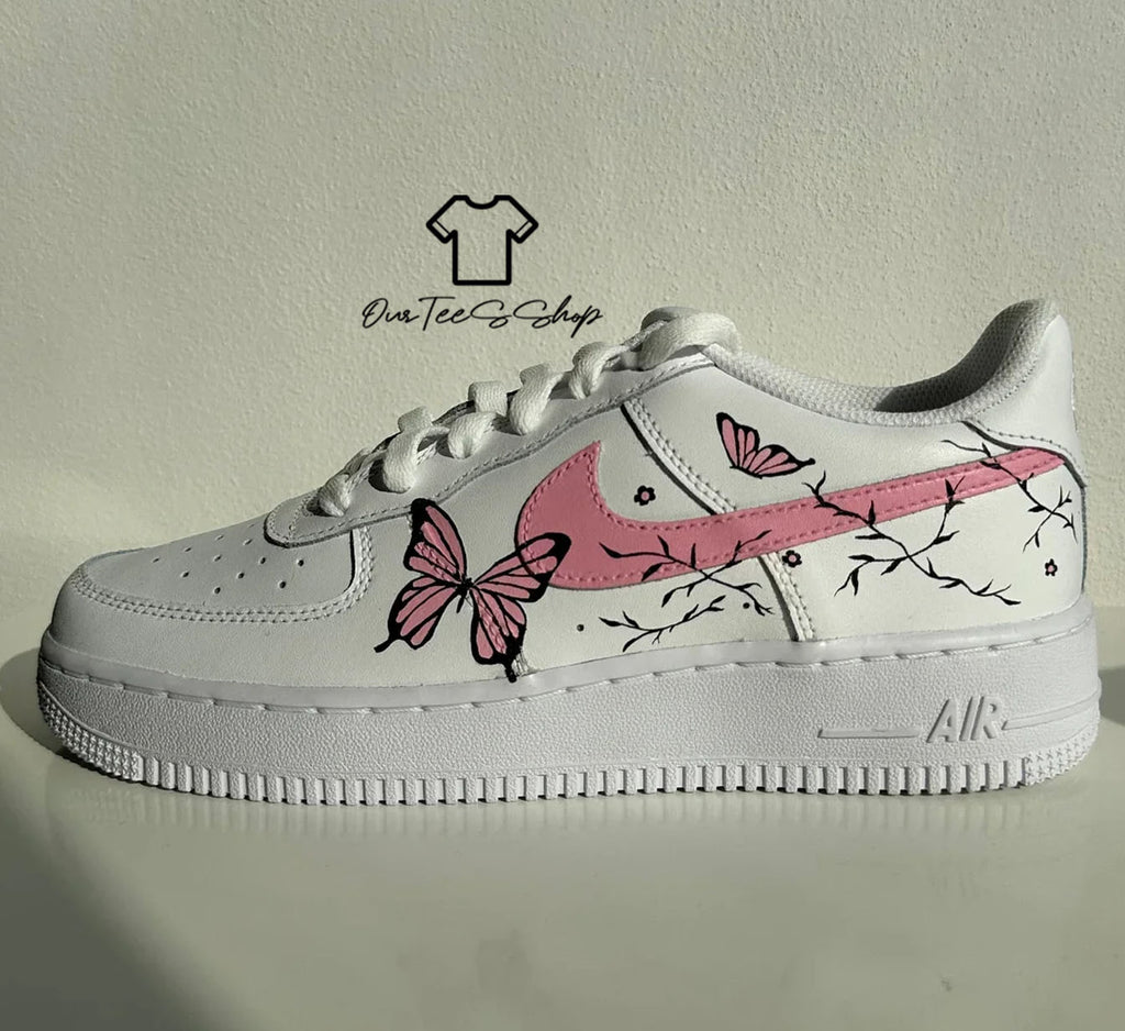Custom Air Force 1 Pink Butterfly Sneakers