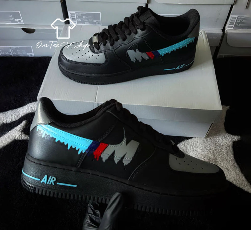 Custom Air Force 1 BMW Drip Logo Sneakers