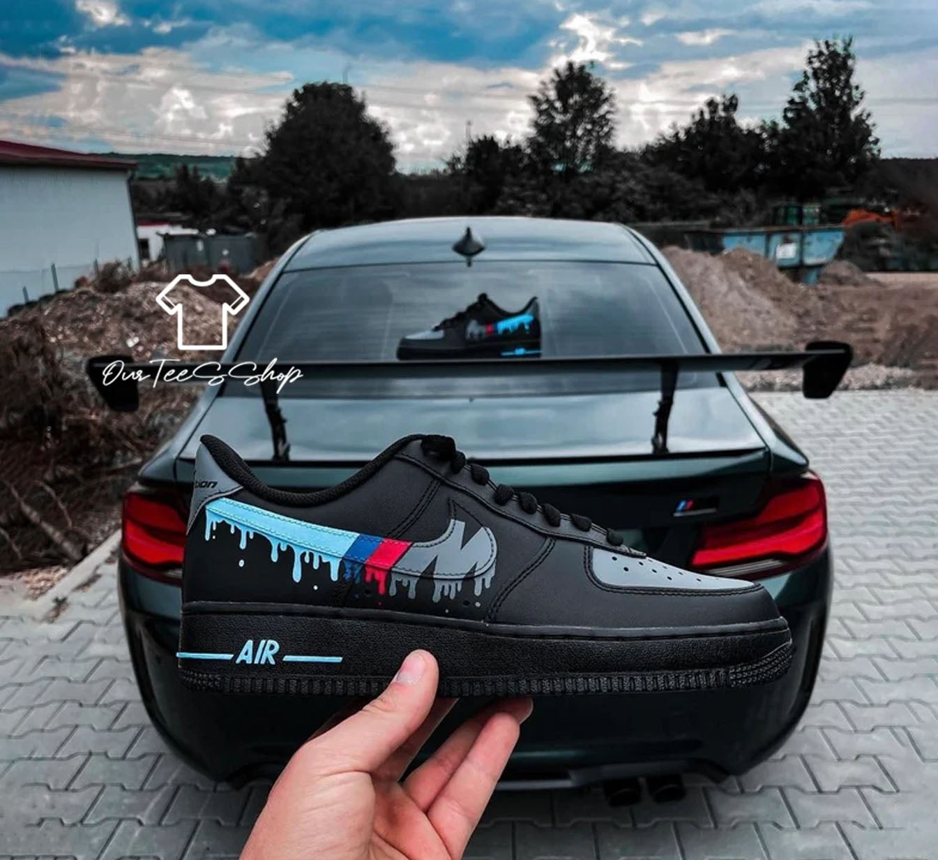Custom Air Force 1 BMW Drip Logo Sneakers
