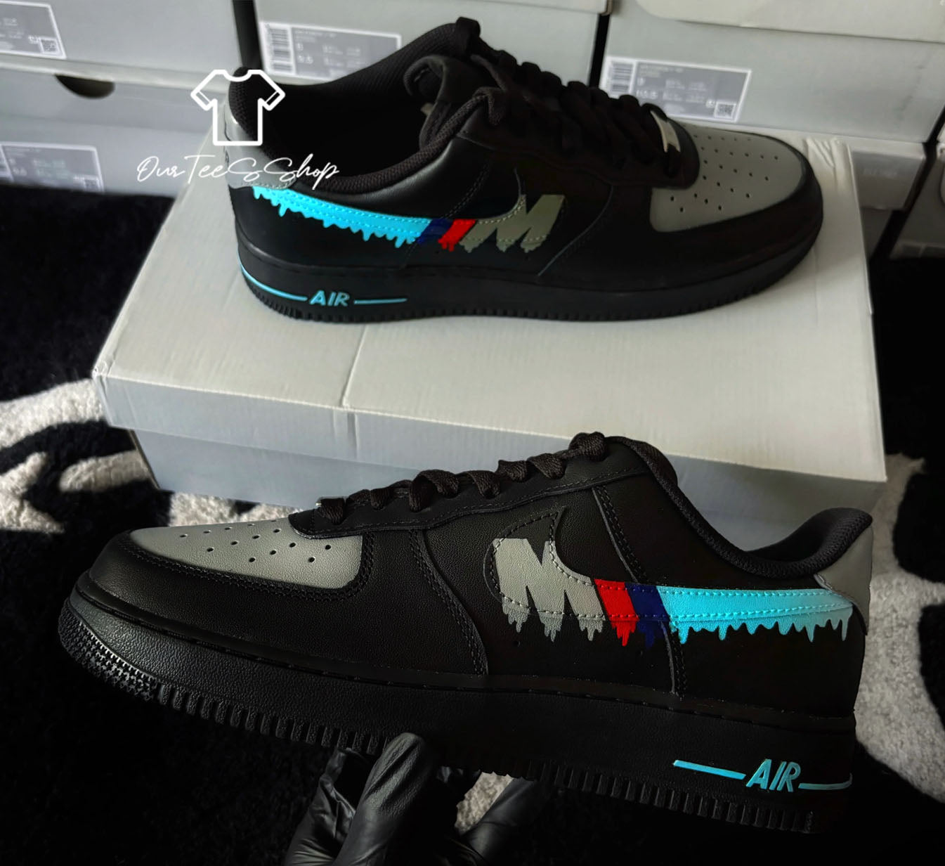 Custom Air Force 1 BMW Drip Logo Sneakers