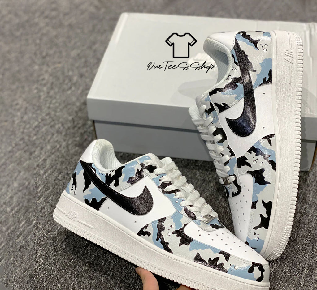 Custom Air Force 1 Camo Black Mid Sneakers