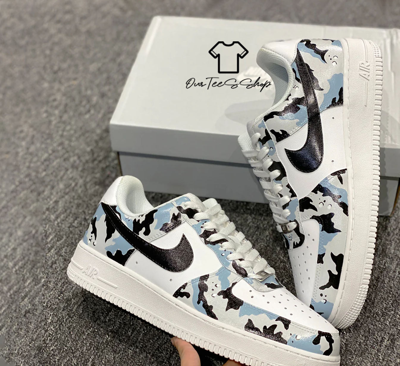 Custom Air Force 1 Camo Black Mid Sneakers
