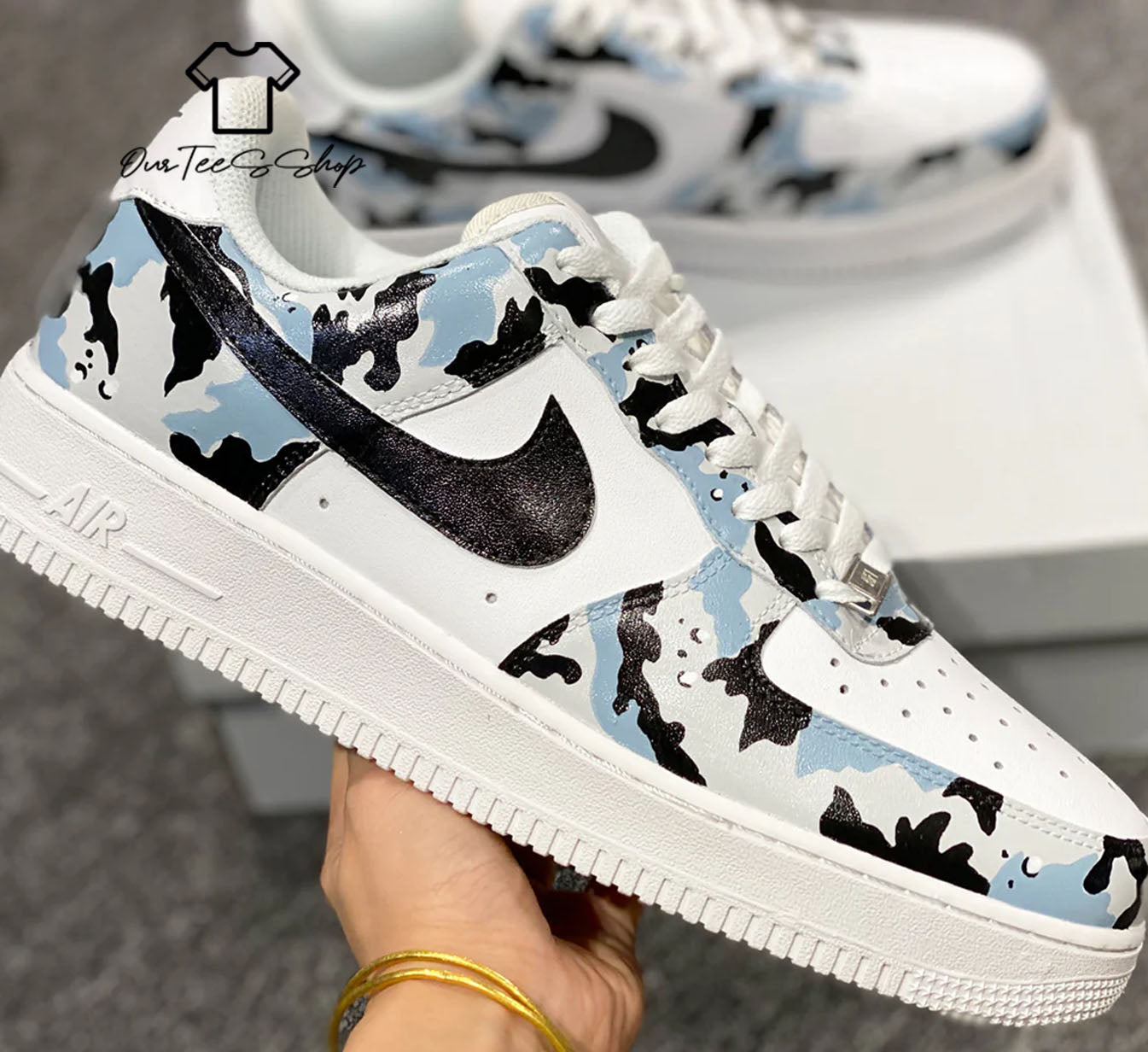 Custom Air Force 1 Camo Black Mid Sneakers