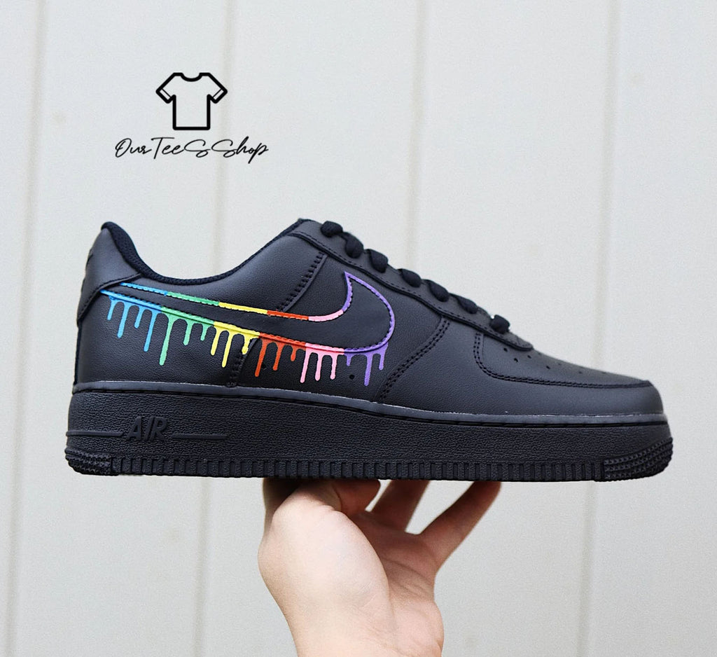 Custom Air Force 1 Rainbow Color Drip Sneakers
