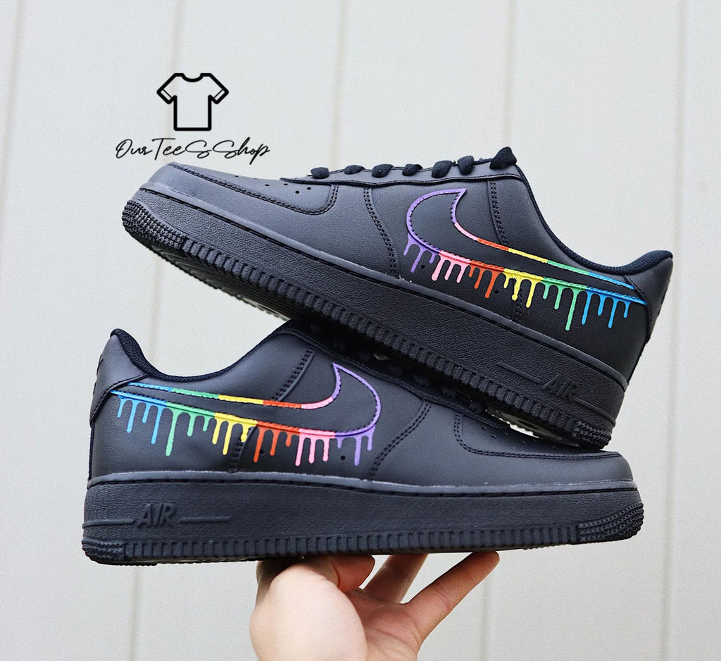 Custom Air Force 1 Rainbow Color Drip Sneakers