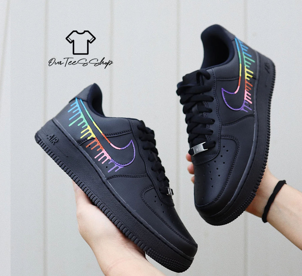 Custom Air Force 1 Rainbow Color Drip Sneakers