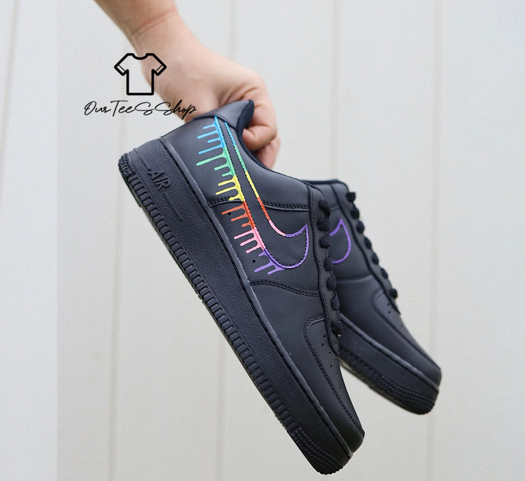 Custom Air Force 1 Rainbow Color Drip Sneakers