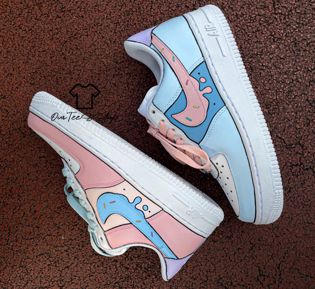 Custom Air Force 1 Pink Blue Swoosh Sneakers