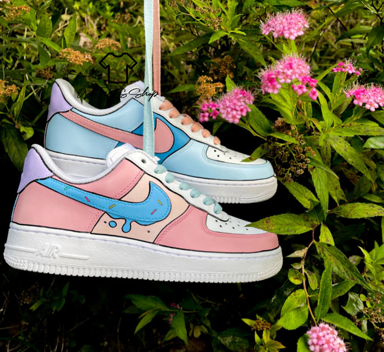 Custom Air Force 1 Pink Blue Swoosh Sneakers