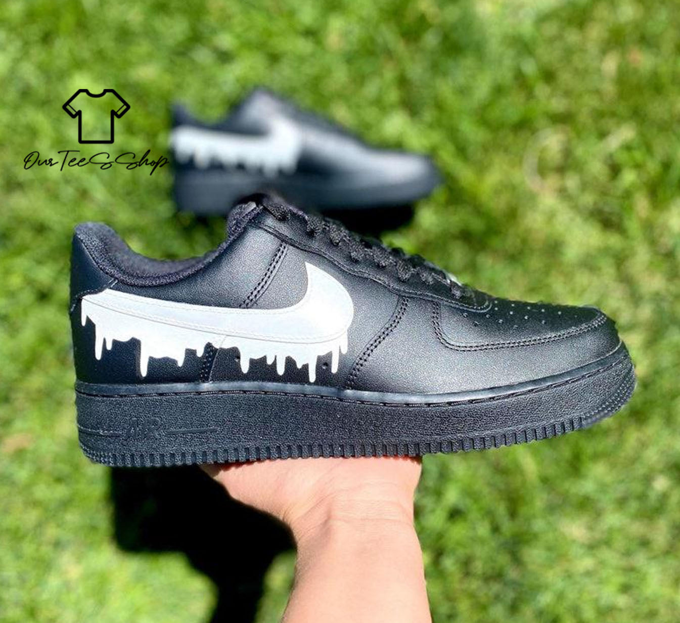Custom Air Force 1 Black Drip Color Sneakers
