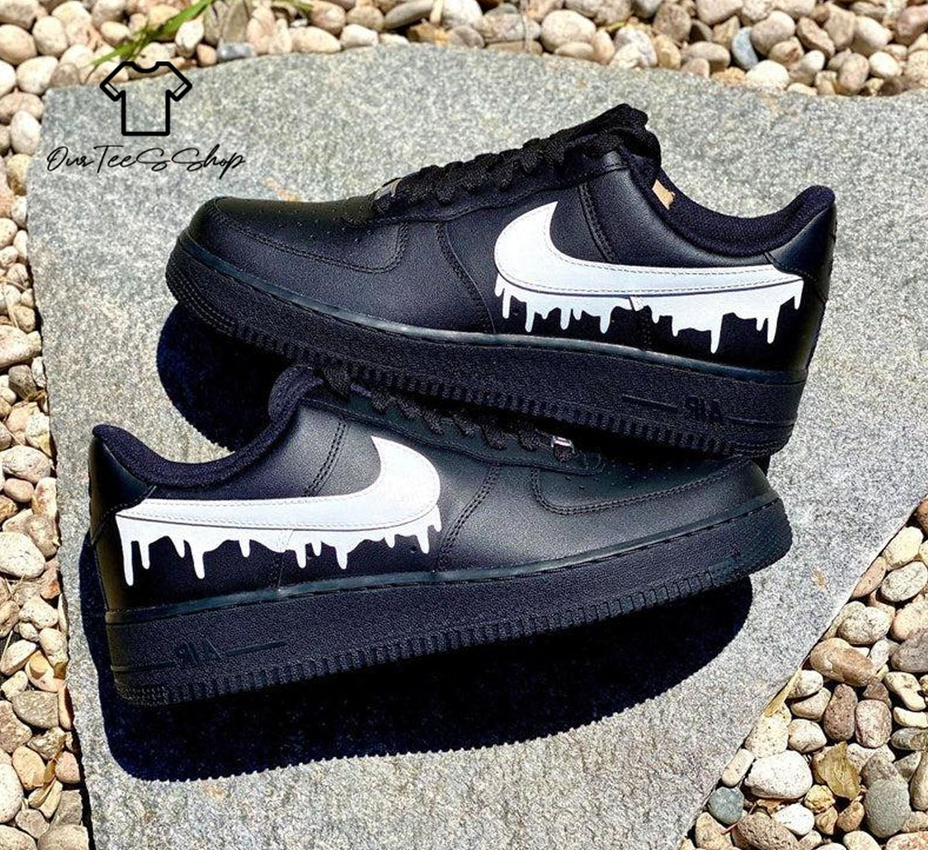 Custom Air Force 1 Black Drip Color Sneakers