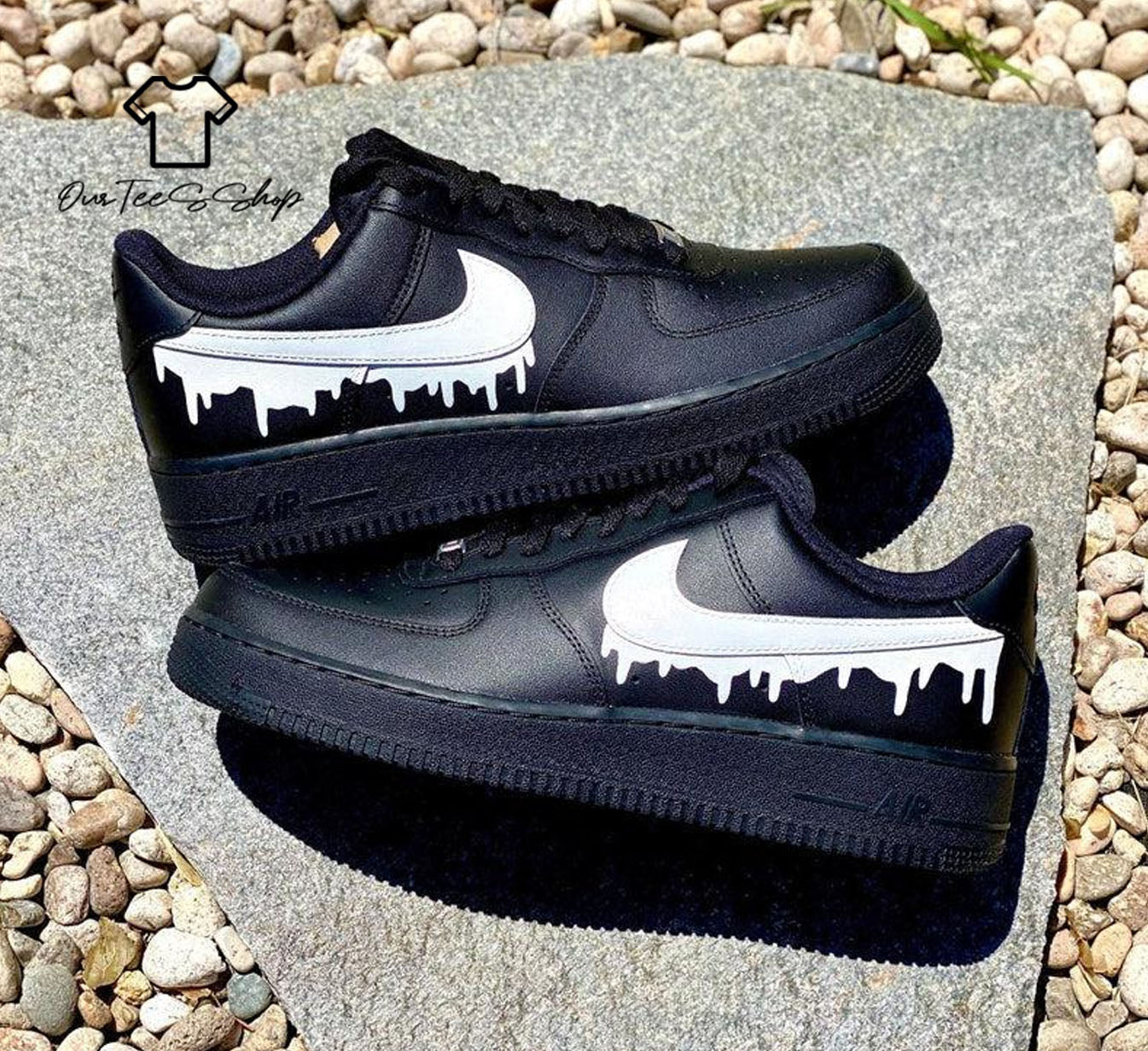 Custom Air Force 1 Black Drip Color Sneakers