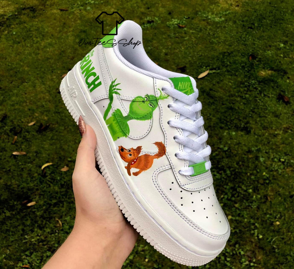 Custom Air Force 1 Grinch And Dog Sneakers