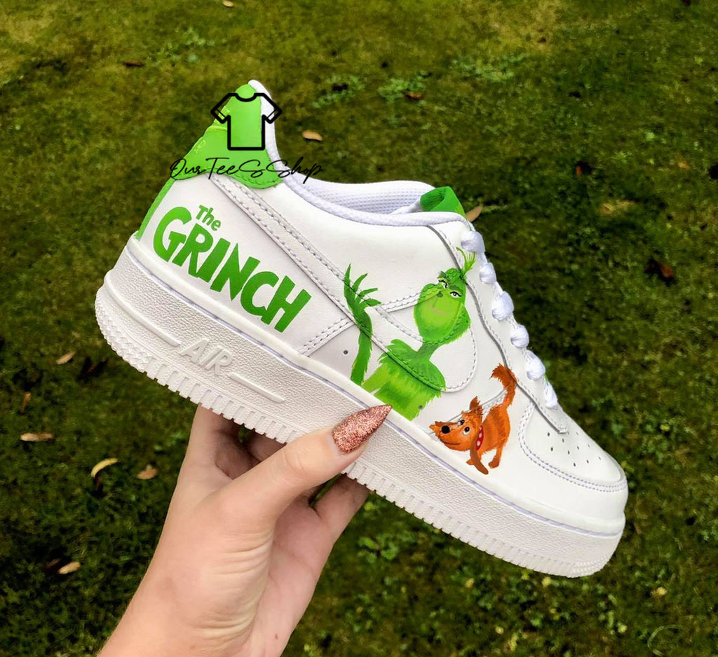 Custom Air Force 1 Grinch And Dog Sneakers