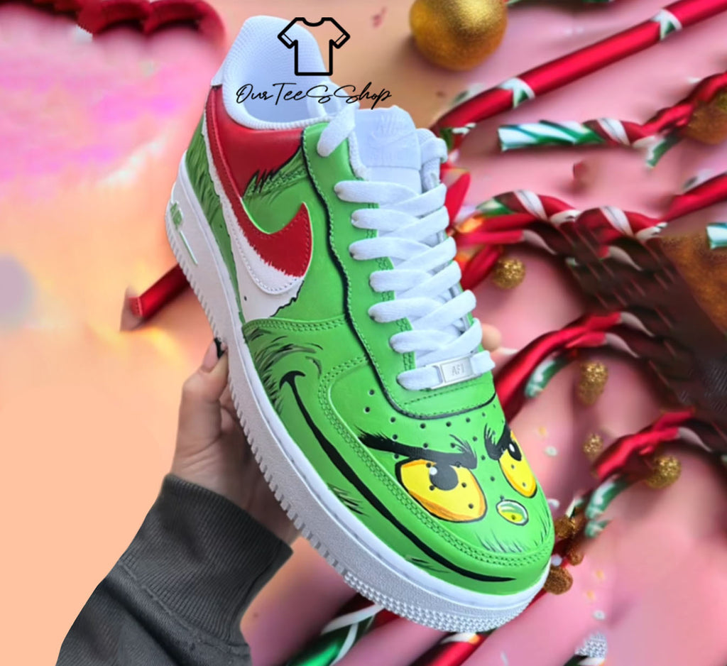 Custom Air Force 1 Grinch Face Sneakers