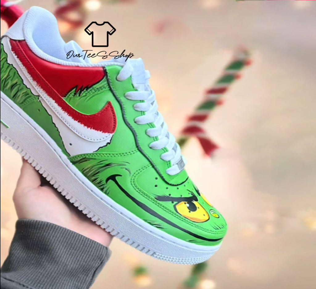 Custom Air Force 1 Grinch Face Sneakers