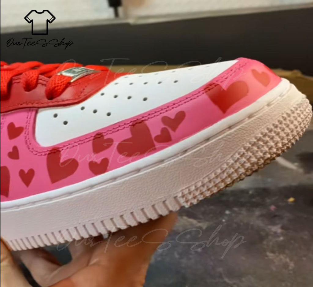 Custom Air Force 1 Pink Red Mid Valentines Sneakers
