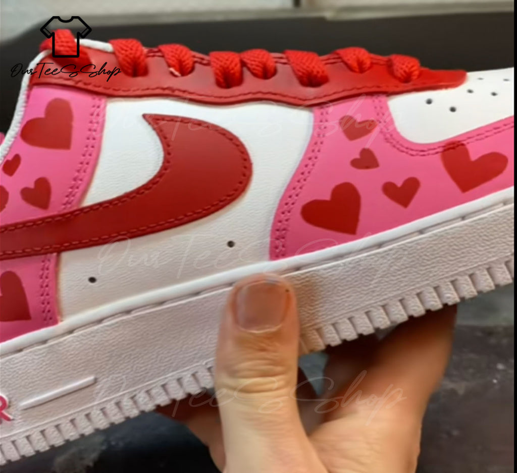 Custom Air Force 1 Pink Red Mid Valentines Sneakers