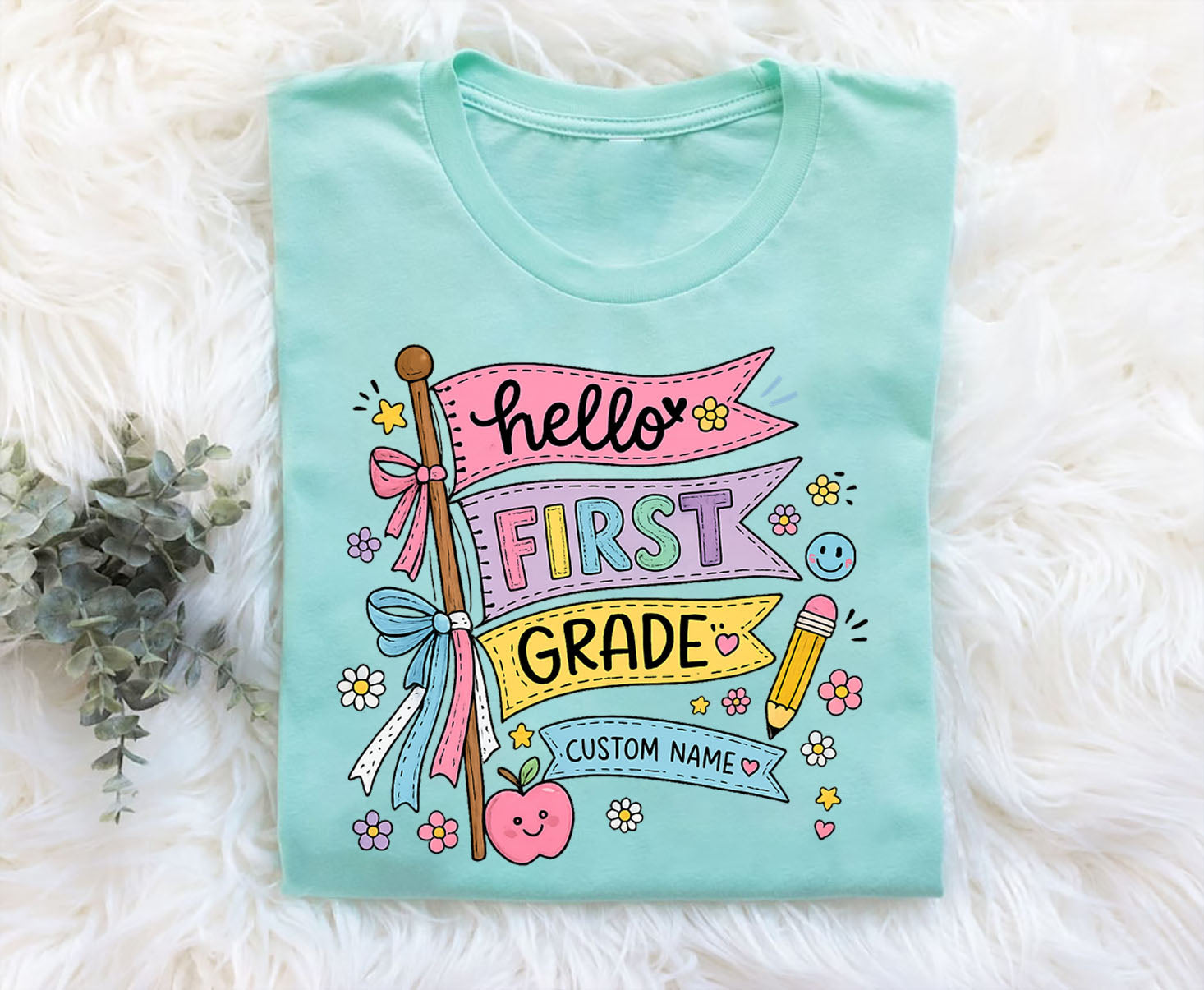 Personalized Hello First Grade Shirt | Custom Name Back to School Tee