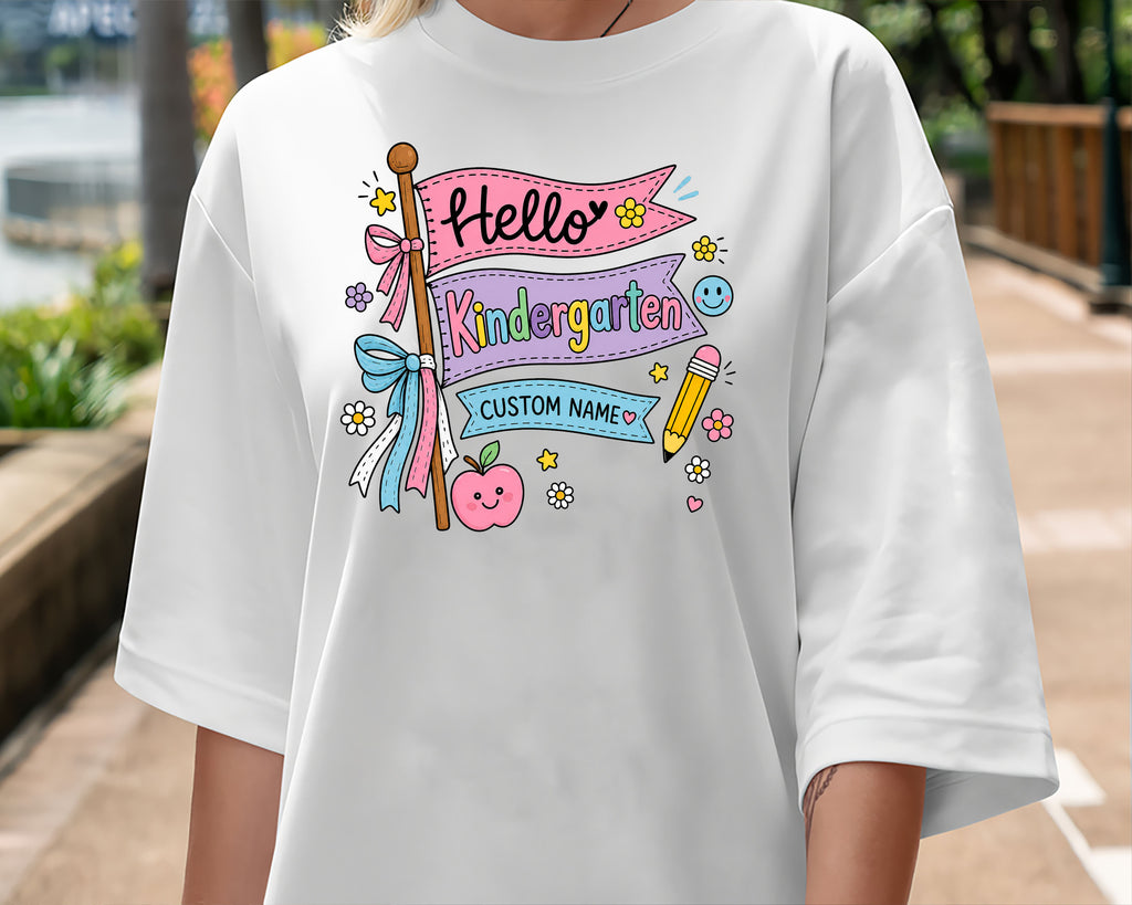Hello Kindergarten Shirt Personalized, Custom Name First Day of School Tee